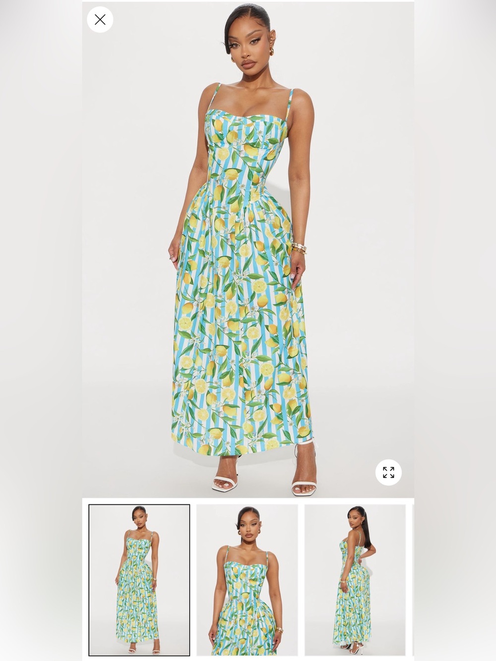Fashion Nova Blue and Yellow Lemon Stripe Maxi Dress